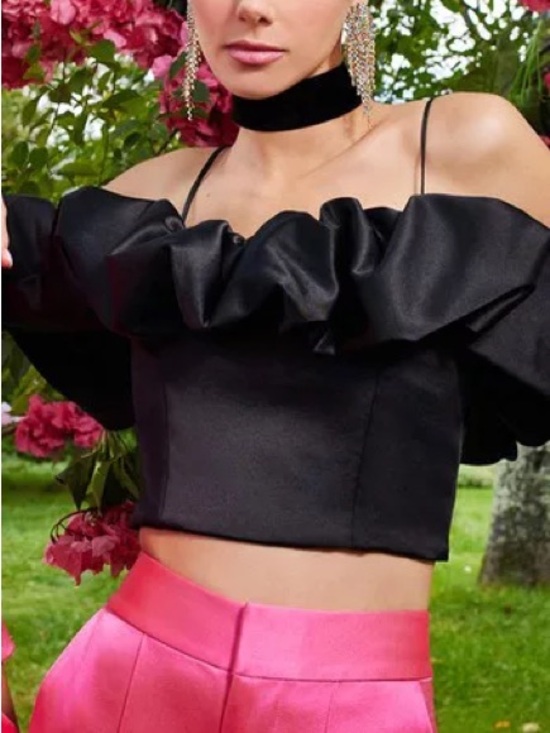 Alice + Olivia Tops - Alice Olivia Monrow Ruffle Off-Shoulder Crop Top Sz 8 NWT
